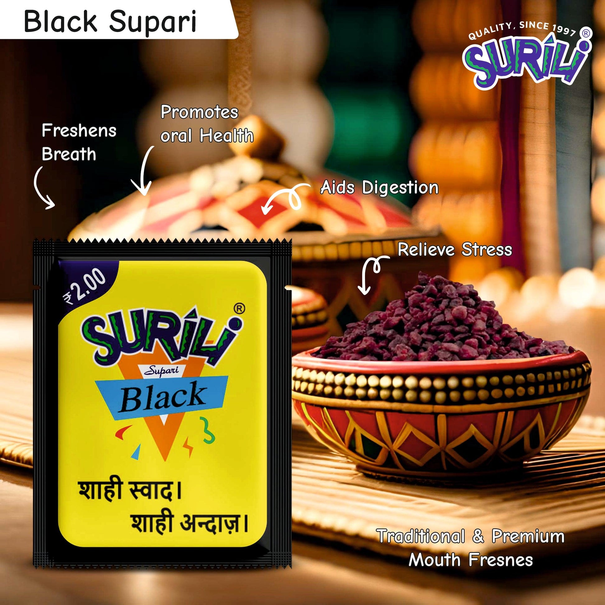 Black Supari - Refresh, Anytime Anywhere.
Surili Mukhwas