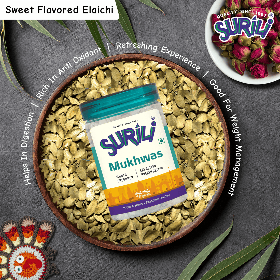 Sweet Flavored Elaichi - Refresh, Anytime Anywhere.
Surili Mukhwas